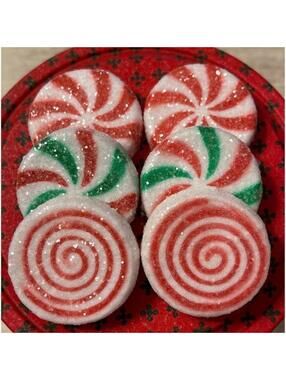 Set of 6 Faux Peppermint Candy Cane Christmas Holiday Decor Pieces [COPY]